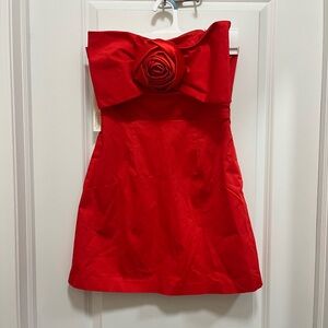 Anthropologie Hutch Sleeveless Mini Dress With Rose Bow And Pockets Fire Red NWT
